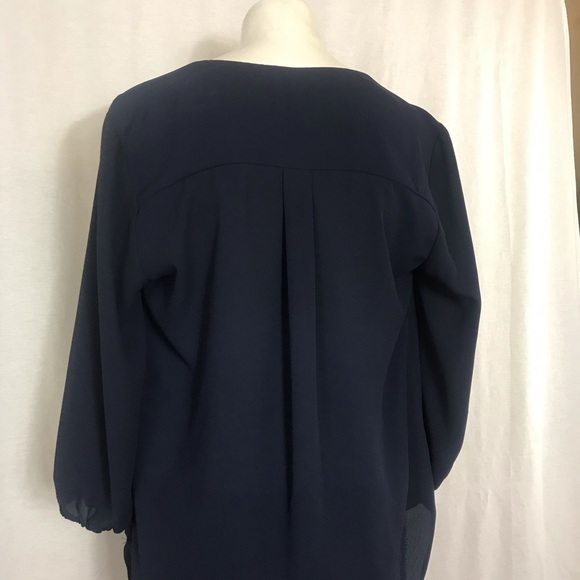 C7 Pleione S Navy Sheer Top “V” Neck 3/4 sleeves - Picture 4 of 7